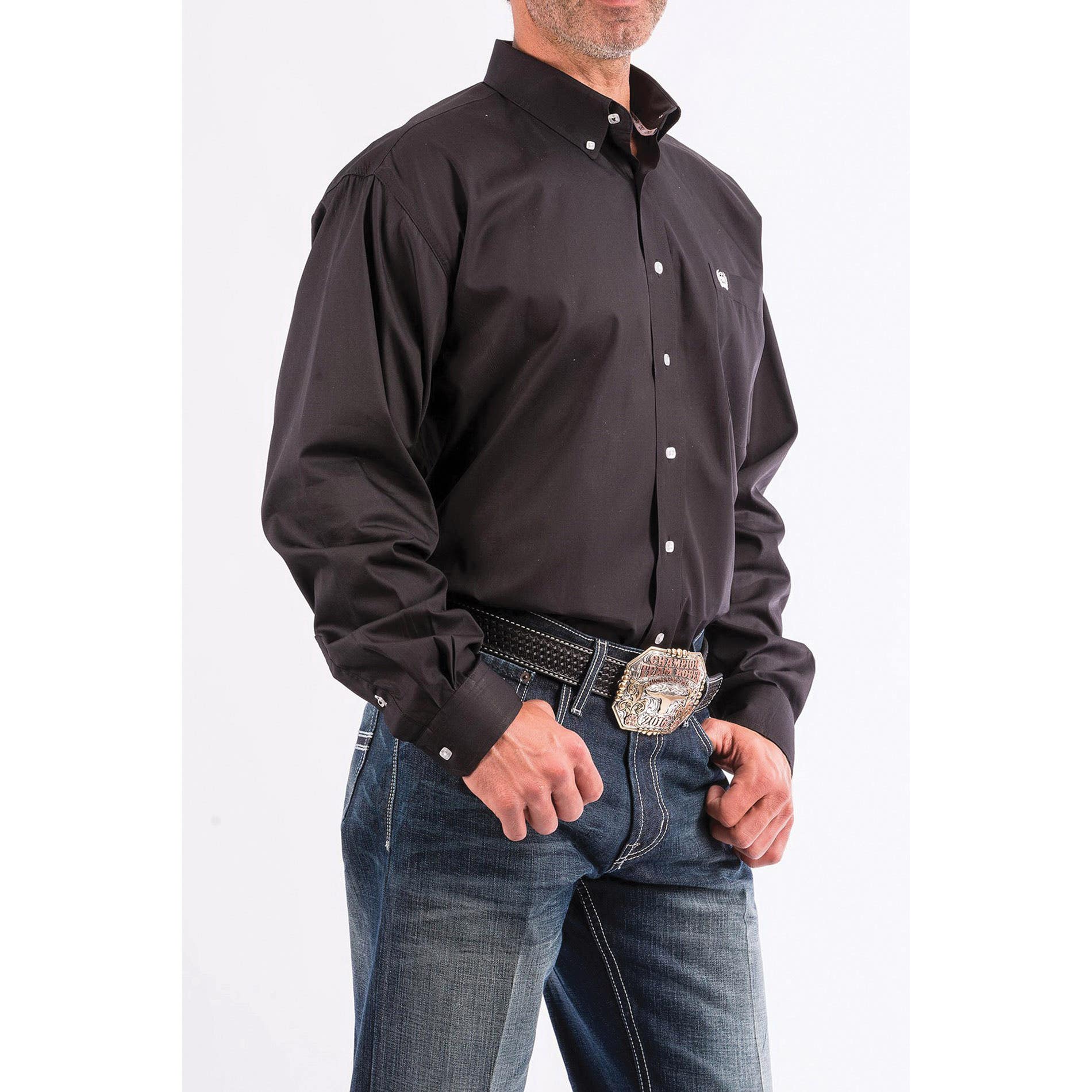 Cinch Western Shirt, M, Solid Black, Plain Weave, Solid, Long Sleeve, Classic, Button