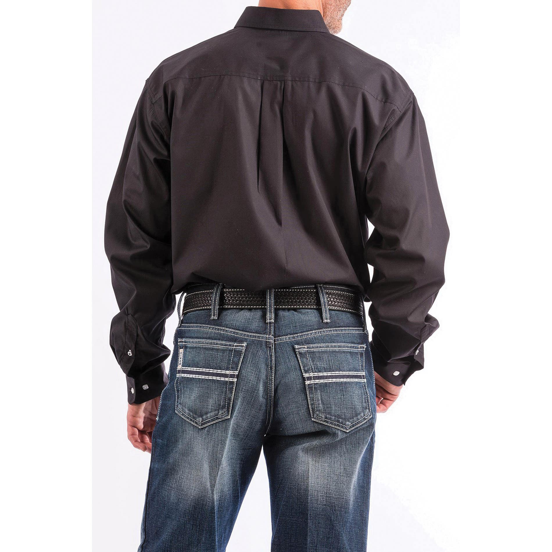Cinch Western Shirt, M, Solid Black, Plain Weave, Solid, Long Sleeve, Classic, Button