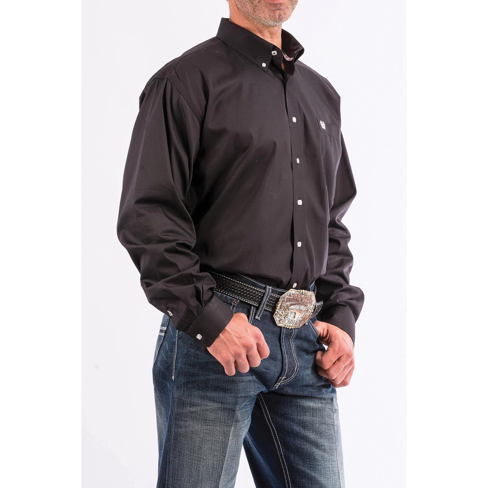 Cinch Western Shirt, L, Solid Black, Plain Weave, Solid, Long Sleeve, Classic, Button