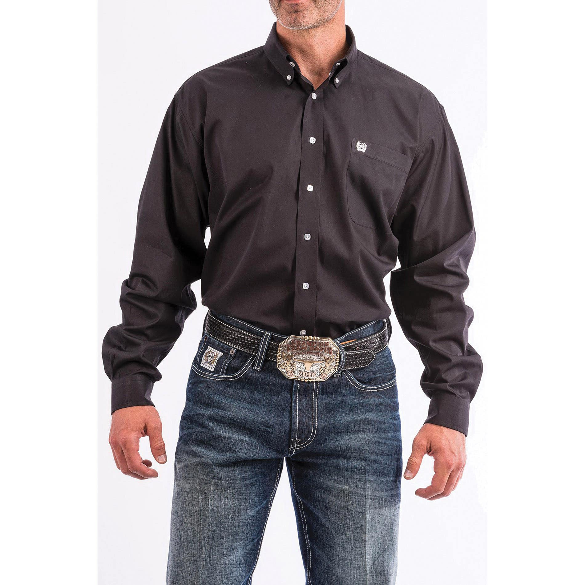 Cinch Western Shirt, L, Solid Black, Plain Weave, Solid, Long Sleeve, Classic, Button