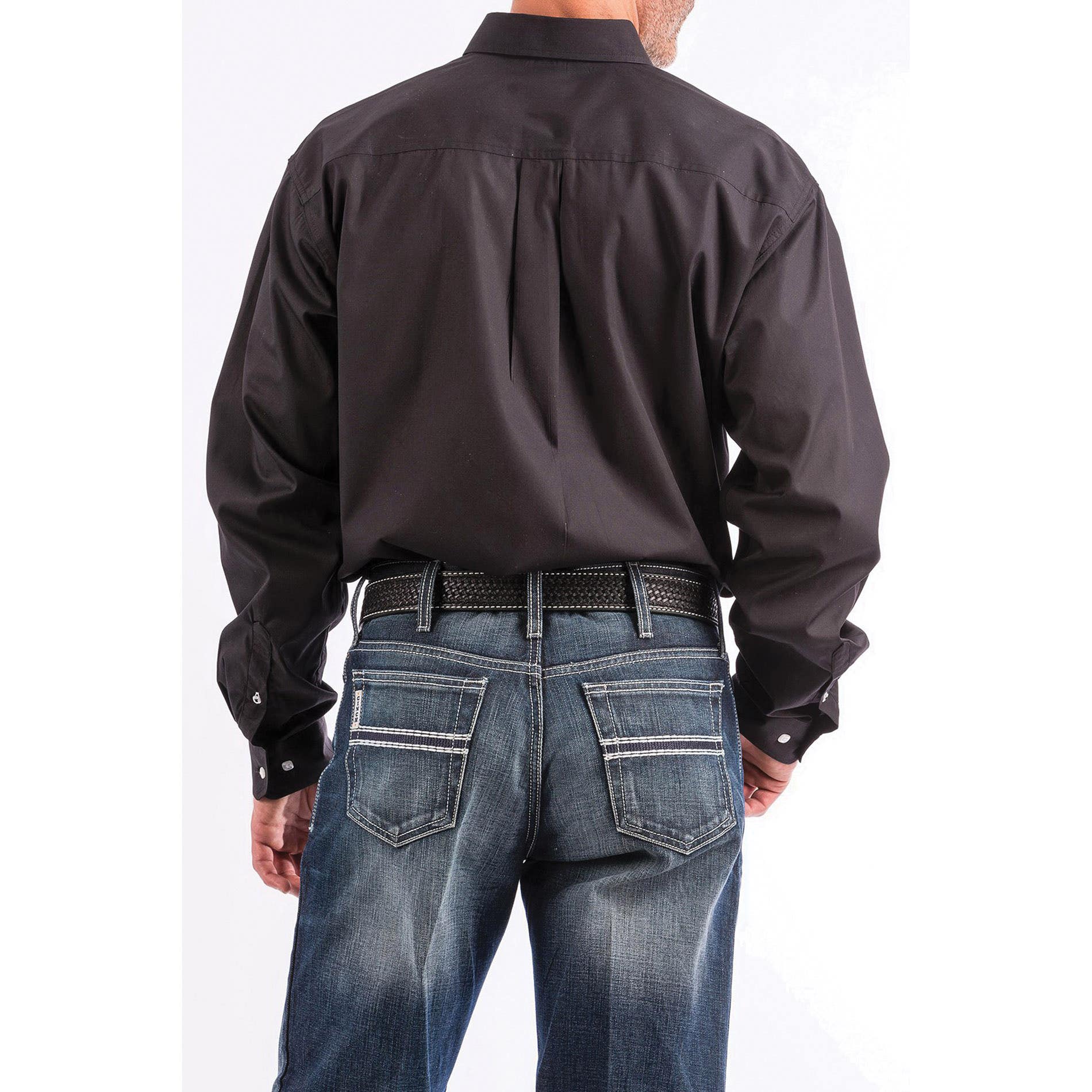 Cinch Western Shirt, 2XL, Solid Black, Plain Weave, Solid, Long Sleeve, Classic, Button