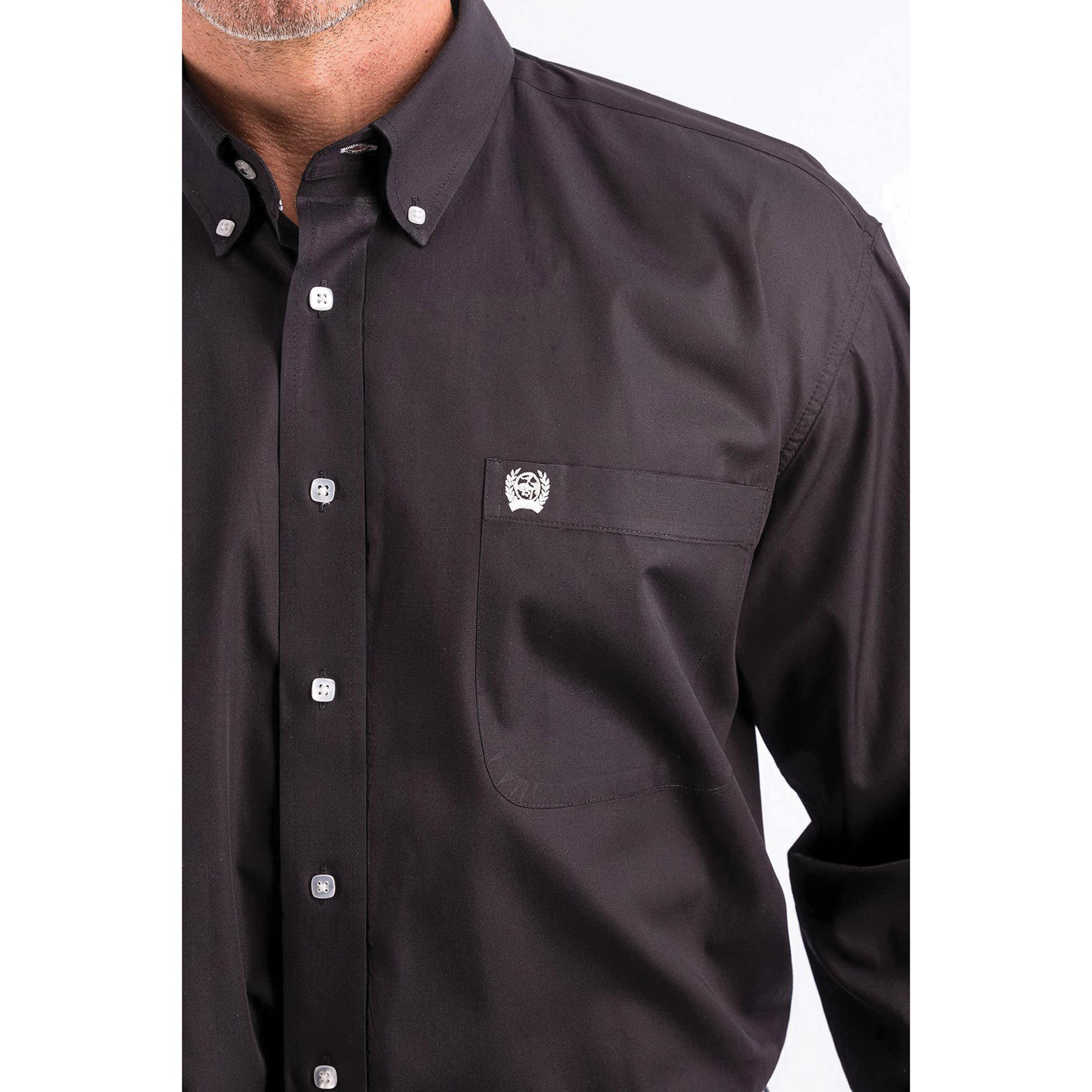 Cinch Western Shirt, 2XL, Solid Black, Plain Weave, Solid, Long Sleeve, Classic, Button