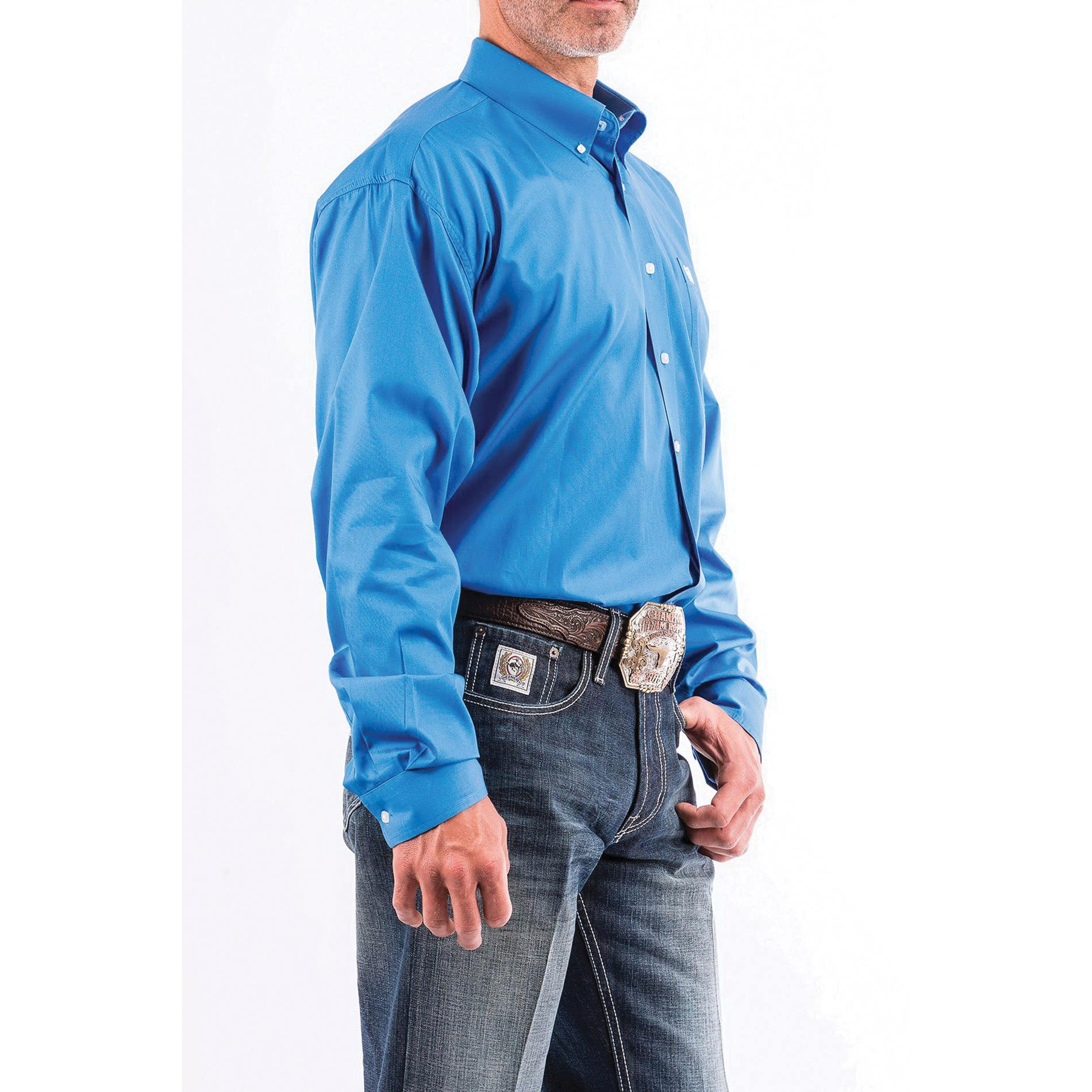 Cinch Western Shirt, S, Solid Blue, Solid, Long Sleeve, Classic, Button