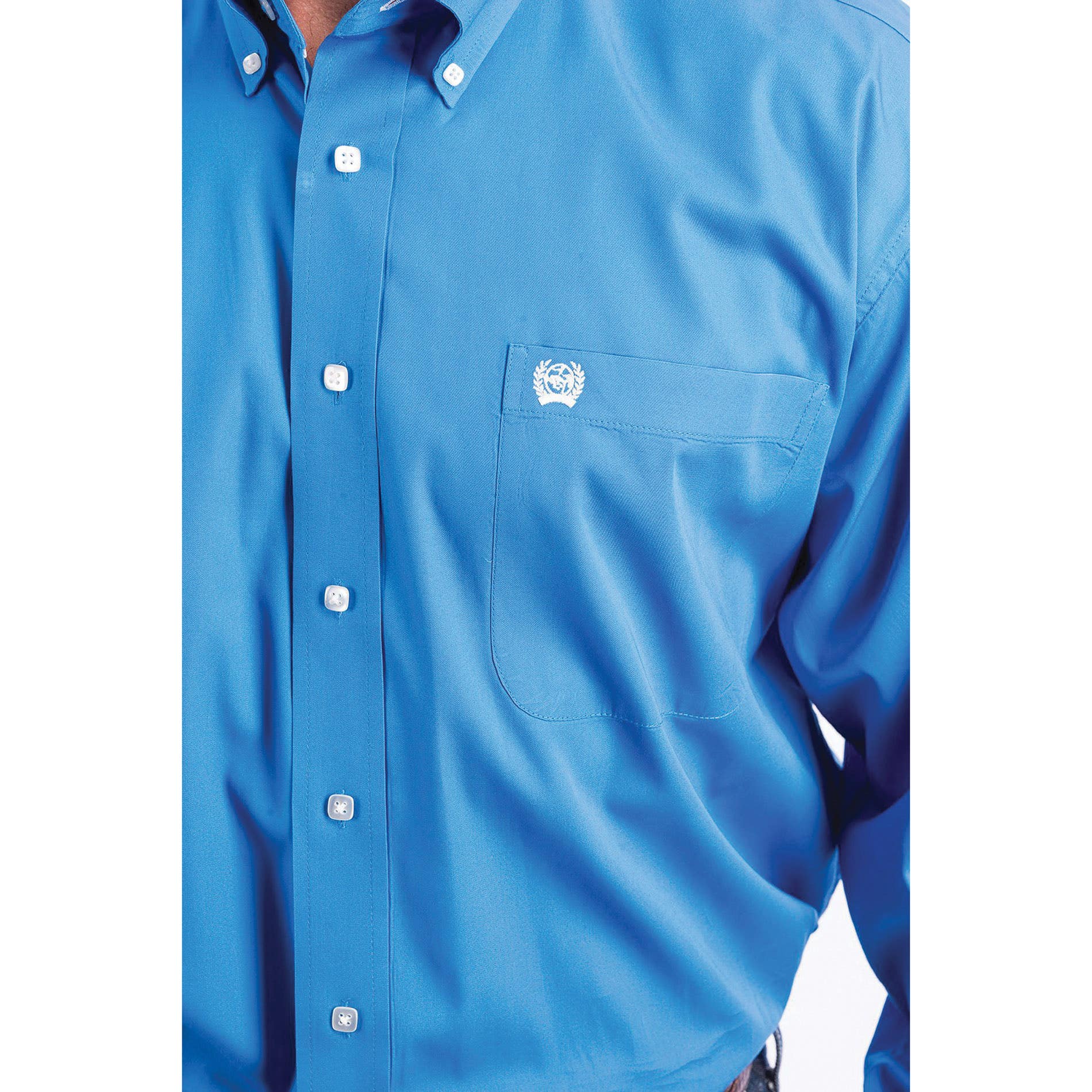 Cinch Western Shirt, S, Solid Blue, Solid, Long Sleeve, Classic, Button