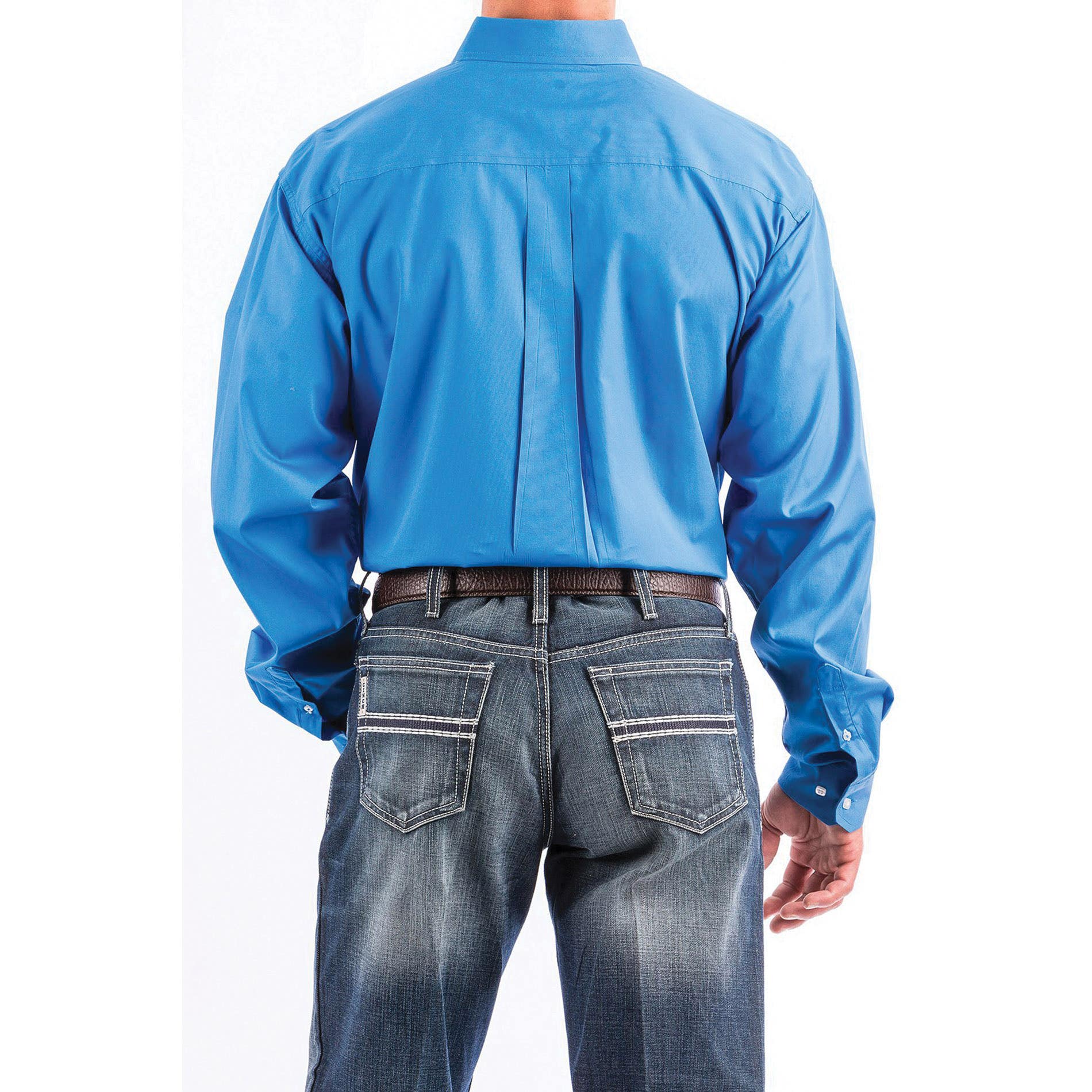 Cinch Western Shirt, M, Solid Blue, Solid, Long Sleeve, Classic, Button