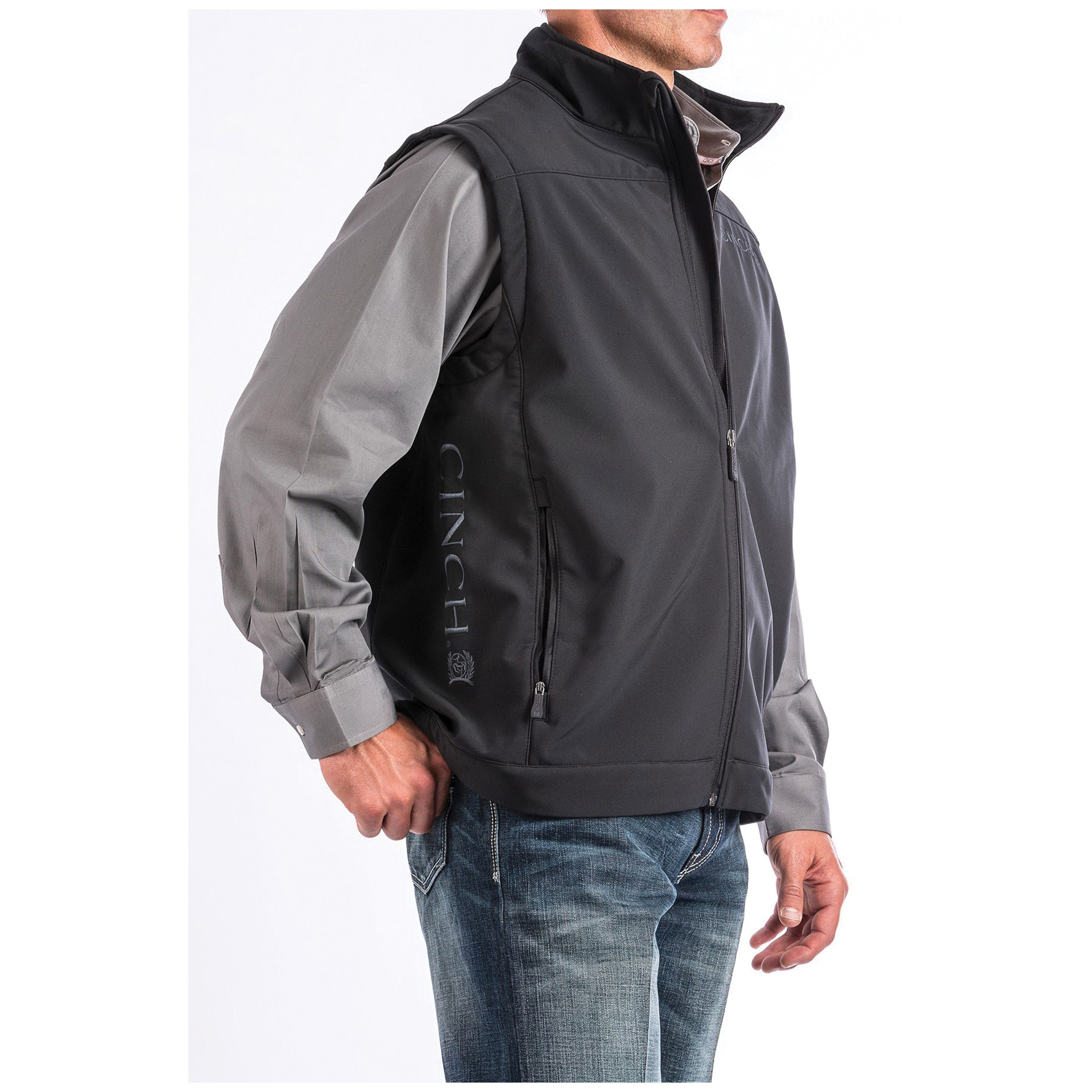 Cinch Vest, L, Polyester/Spandex, Black, Standing, Zipper