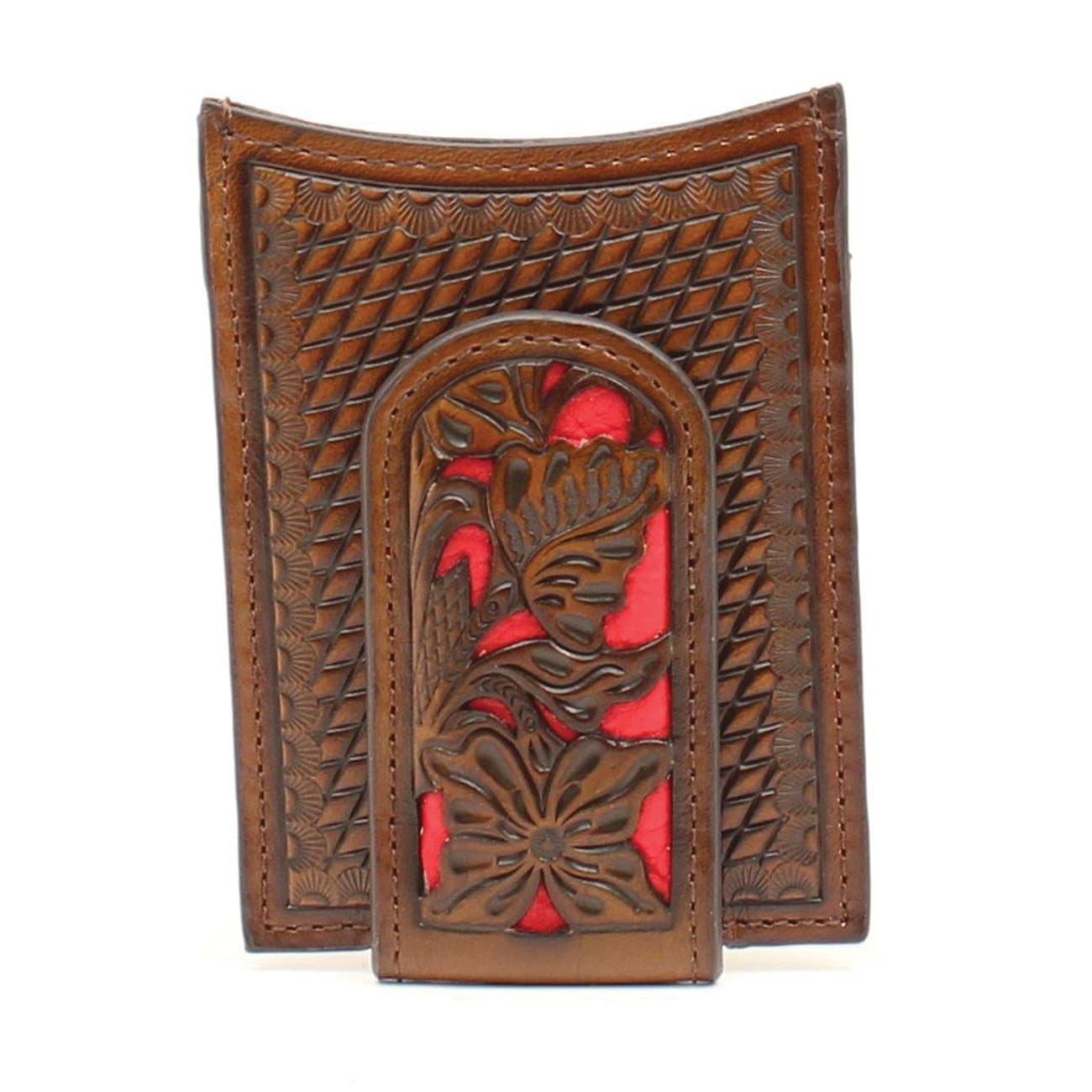 Nocona Money Clip Wallet, Men's, One-Size, Basket Weave, Floral Overlay, Red