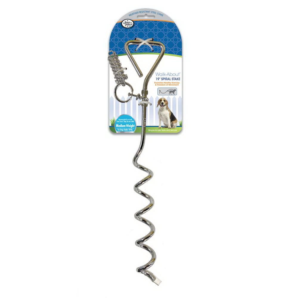 Four Paws Walk-About Spiral Tie-Out Stake, 19 in L Belt/Cable, Stainless Steel