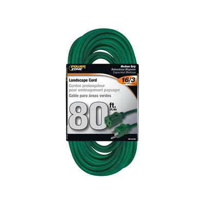 Powerzone OR880633 Outdoor Extension Cord, 16/3 AWG Cable, 80 ft L, 10 A, 125 V, Green