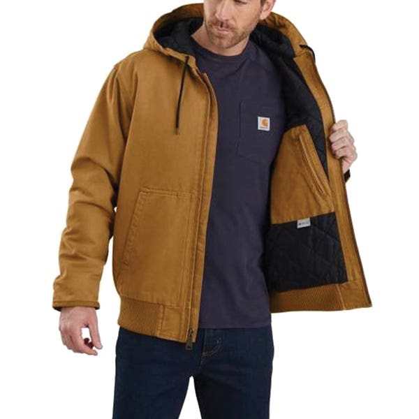Carhartt Active Washed Jacket, S, Cotton Duck, Carhartt Brown, Hooded Collar