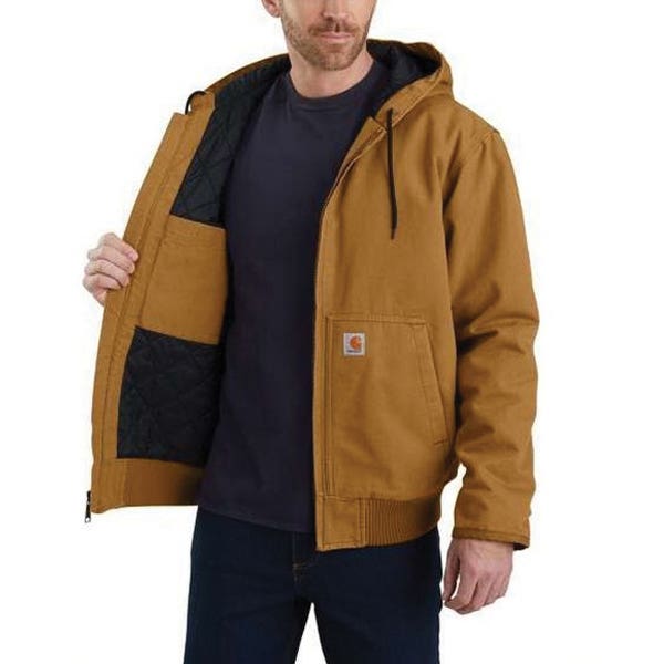 Carhartt Active Washed Jacket, S, Cotton Duck, Carhartt Brown, Hooded Collar