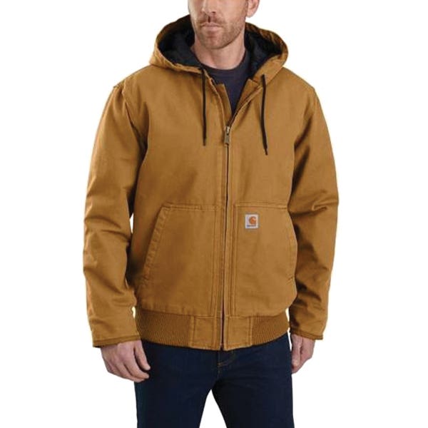 Carhartt Active Washed Jacket, S, Cotton Duck, Carhartt Brown, Hooded Collar