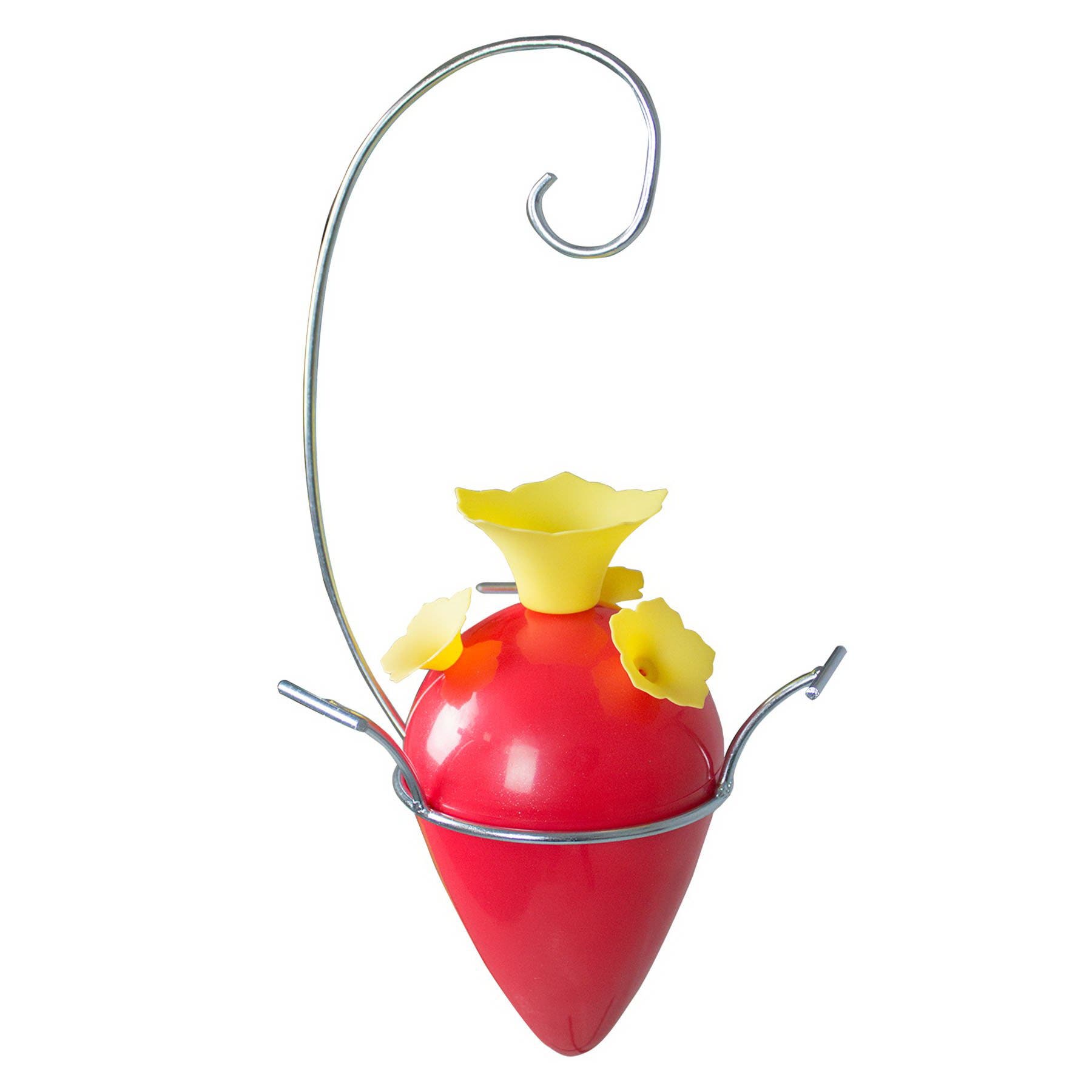 Heath Bird Feeder, Garden Party Teardrop, 6 oz, Nectar, 3-Port/Perch, Plastic, Red/Yellow, 13-3/4 in H, Hanging