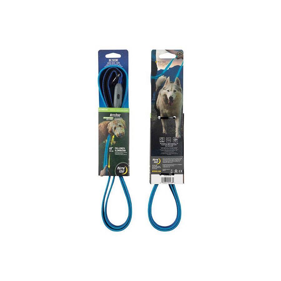 Nite Ize NITEDOG NDLR-03-R3 Rechargeable LED Dog Leash, 5 ft L, 1-1/2 in W, Nylon Line, Blue