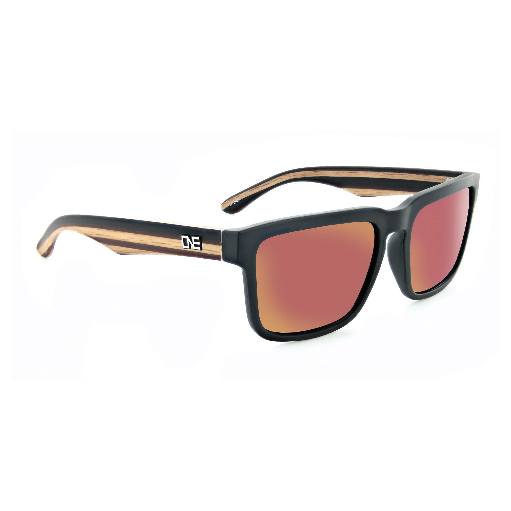 Optic Nerve Mashup Sunglasses, Square Frame, Black Frame, Polarized, Gray/Red Lens