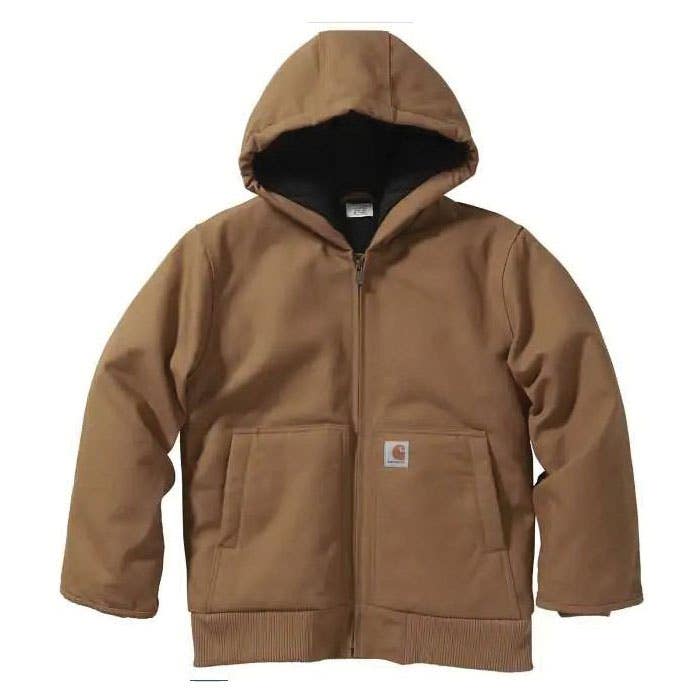 Carhartt Active Jacket, Boy's, S, Cotton Canvas, Carhartt Brown, Zip Closure