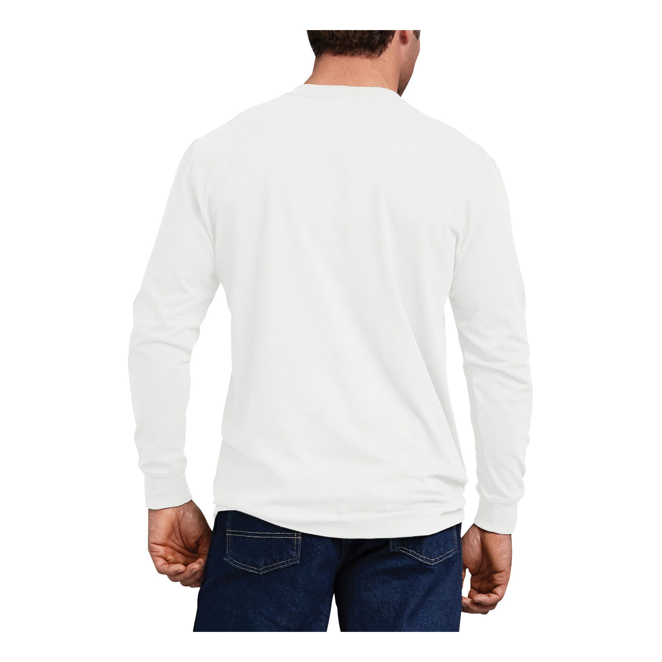 Dickies T-Shirt, XL, Cotton, White, Solid Print/Pattern, Crew Neck Collar, Long Sleeve, Spacious Fit