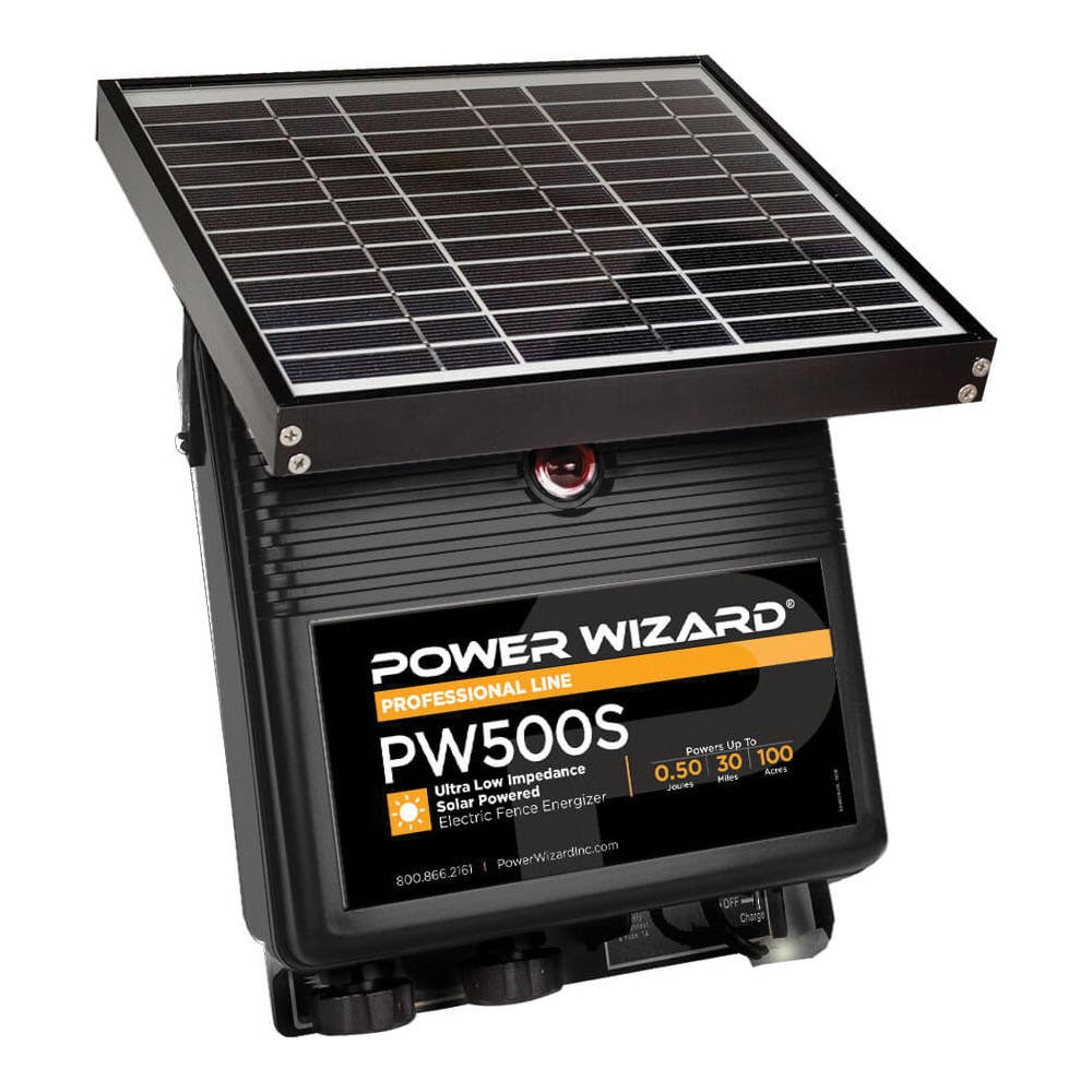 Power Wizard Solar Powered Energizer, 0.5 J Output Energy, Lead Acid Battery, 30 miles Fence Distance