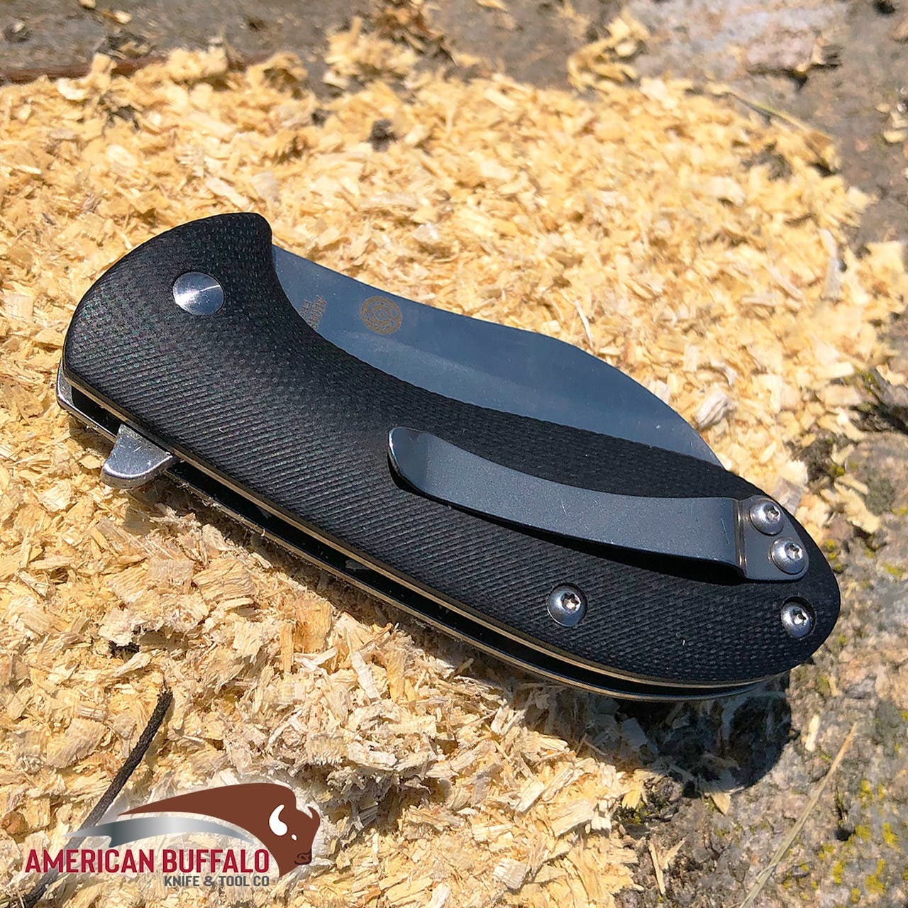 American Buffalo AB048 Grunt Folding Knife, 2-3/4 in L Blade, 1-1/8 in W Blade, Stainless Steel Blade, Black Handle