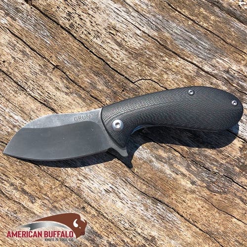 American Buffalo AB048 Grunt Folding Knife, 2-3/4 in L Blade, 1-1/8 in W Blade, Stainless Steel Blade, Black Handle