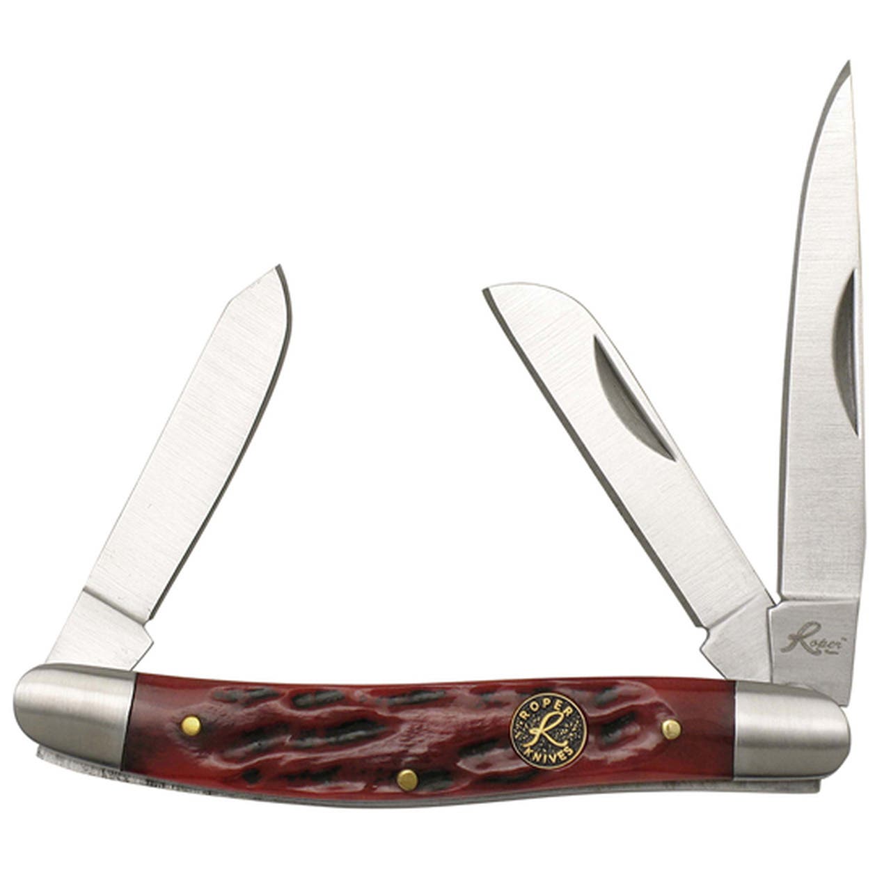 Roper Knives Stockman Chaparral Series RP0001CRB Pocket Knife, 2-1/2 in L Blade, Carbon Steel Blade, Jigged Handle
