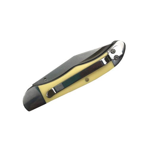 Roper Knives Pecos Series RP0011 Pocket Knife, 3-1/2 in L Blade, Carbon Steel Blade, Smooth Handle, Cream Yellow Handle
