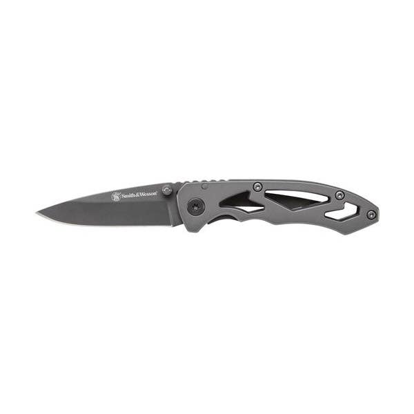 Smith & Wesson CK400CP Folding Knife, 2.22 in L Blade, HCS Blade, Skeleton Handle, Gray Handle