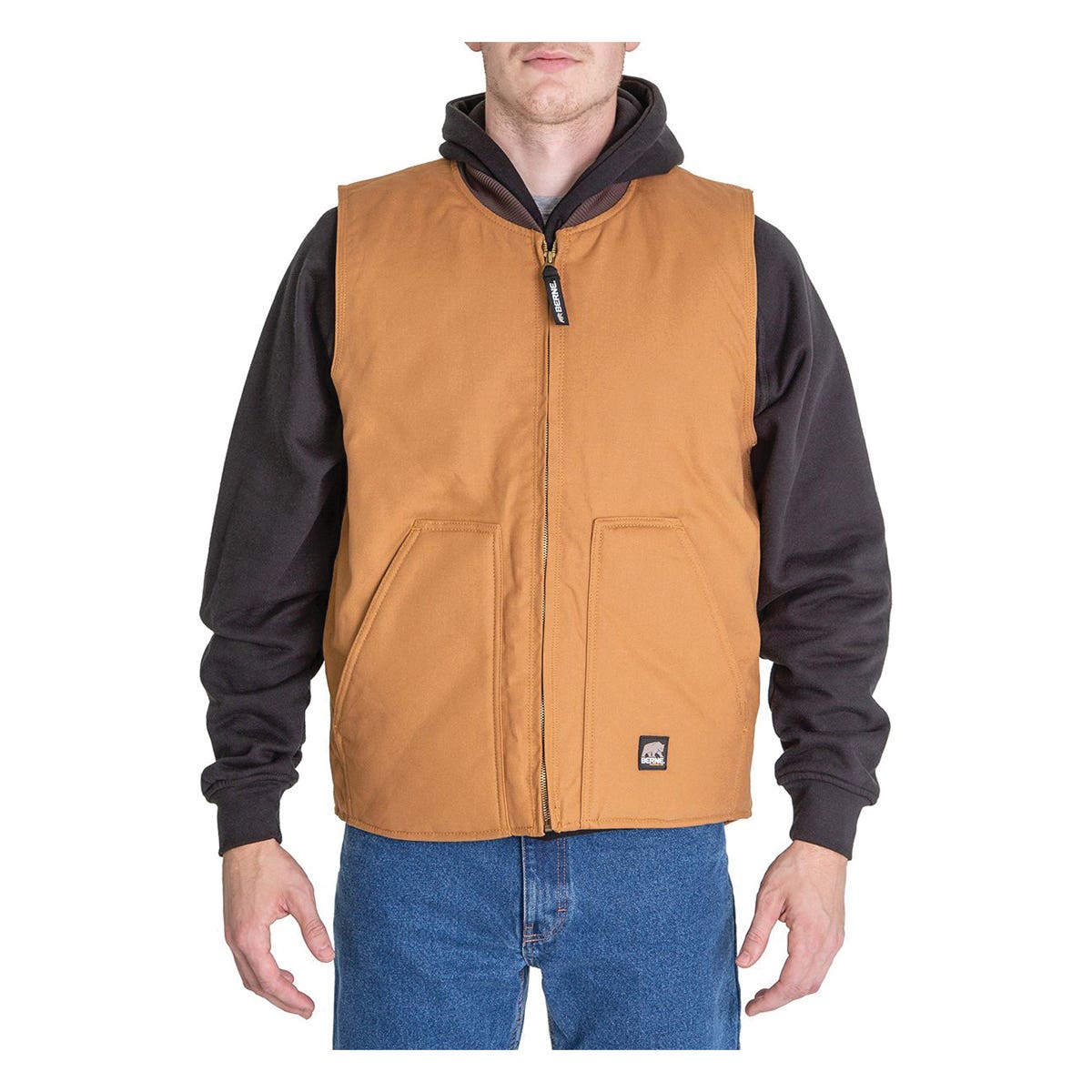 Berne Workman Vest, XL, Regular, Cotton Duck, Brown Duck, Zipper Closure