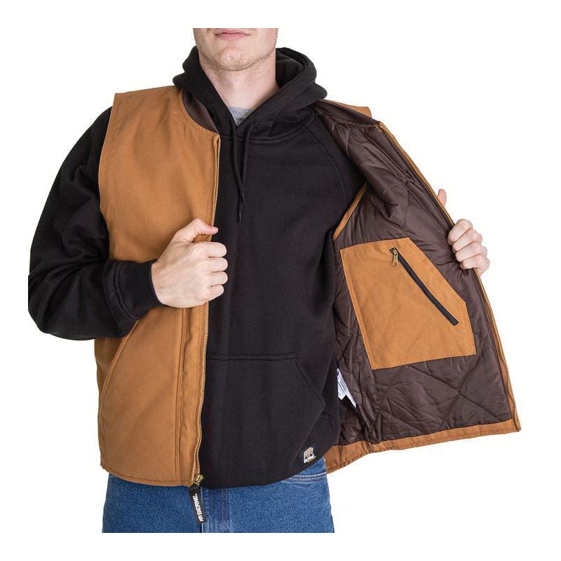 Berne Workman Vest, L, Regular, Cotton Duck, Brown Duck, Zipper Closure