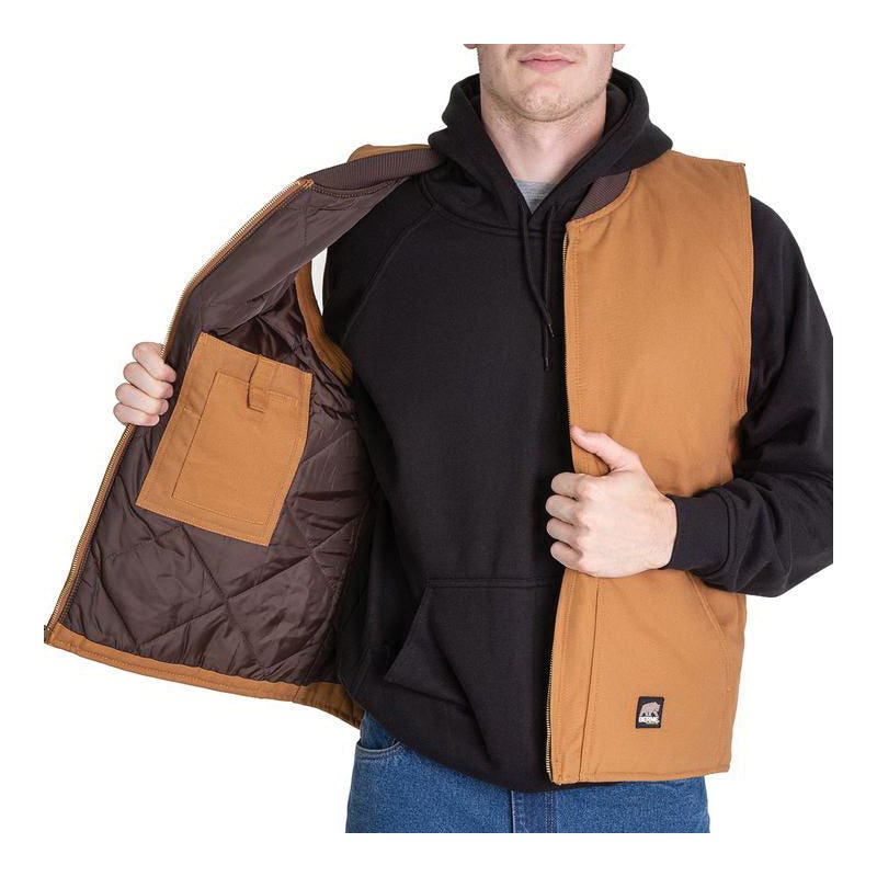 Berne Workman Vest, L, Regular, Cotton Duck, Brown Duck, Zipper Closure