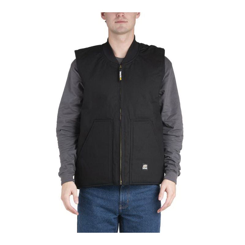 Berne Workman Vest, 3XL, Regular, Cotton Duck, Black, Zipper Closure