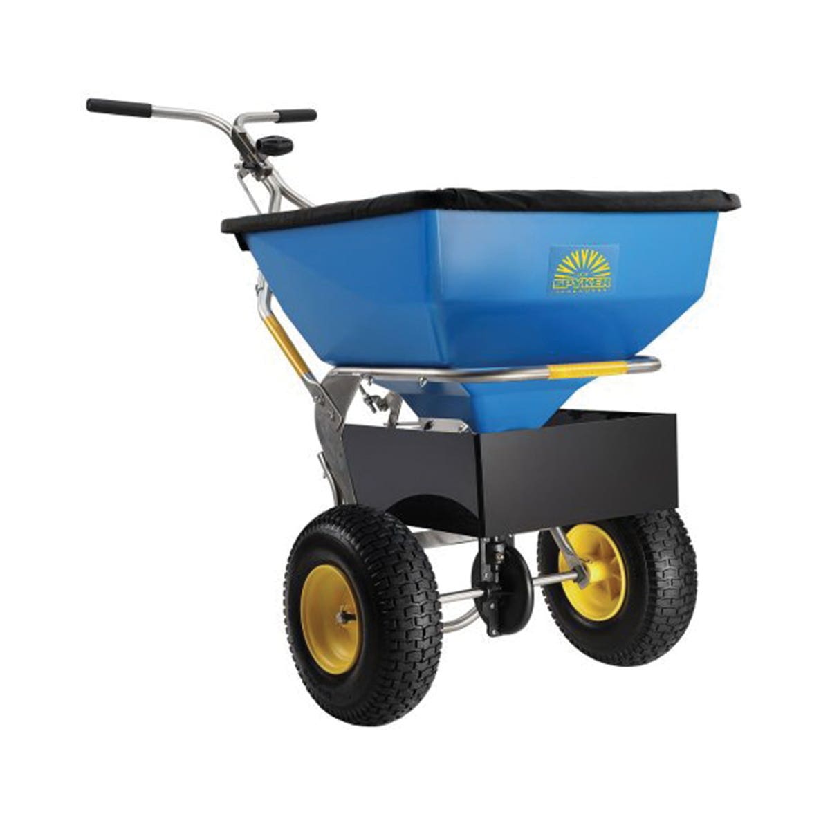 Spyker Spreaders SPY100-1S Walk Behind Spreader, 4 to 12 ft W Spread, 100 lb, Stainless Steel Frame, Pneumatic Wheel