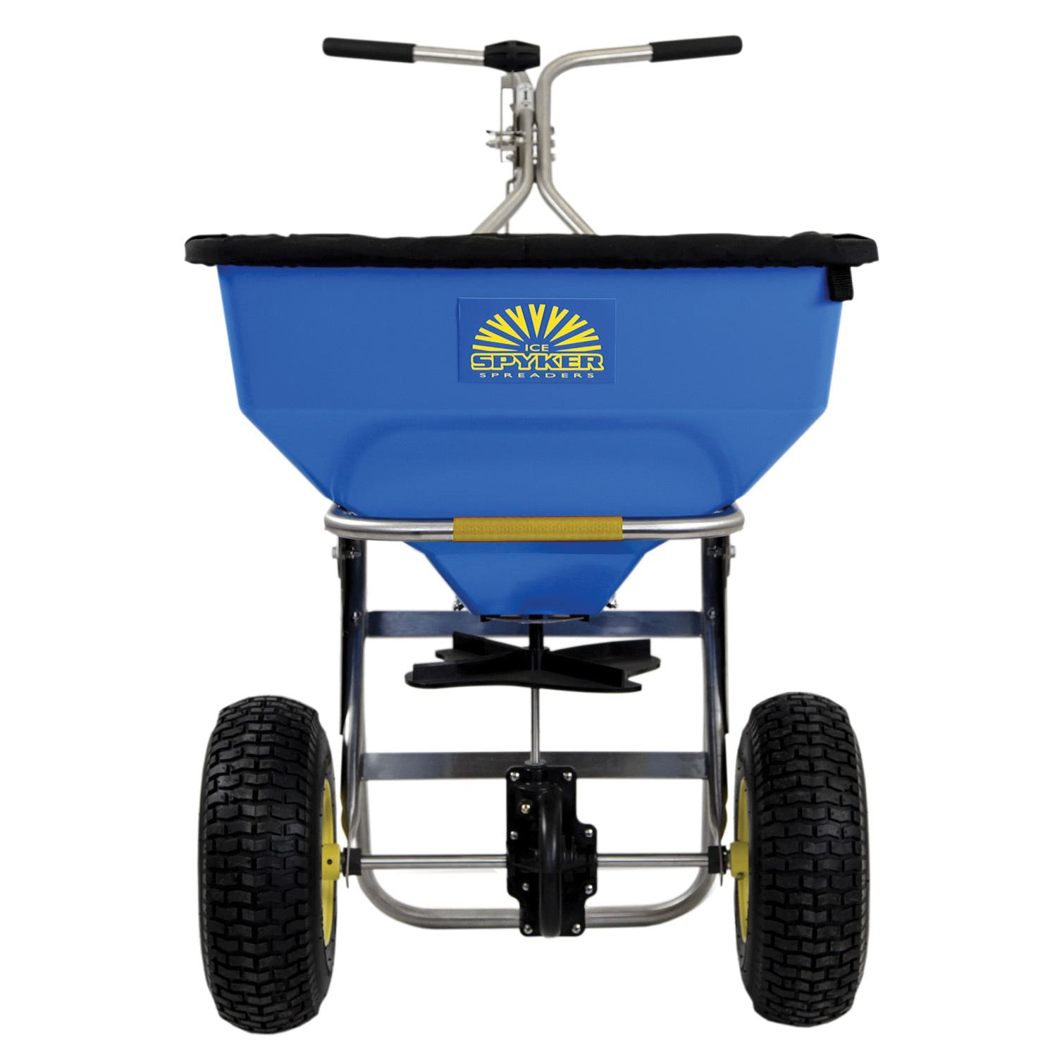 Spyker Spreaders SPY100-1S Walk Behind Spreader, 4 to 12 ft W Spread, 100 lb, Stainless Steel Frame, Pneumatic Wheel