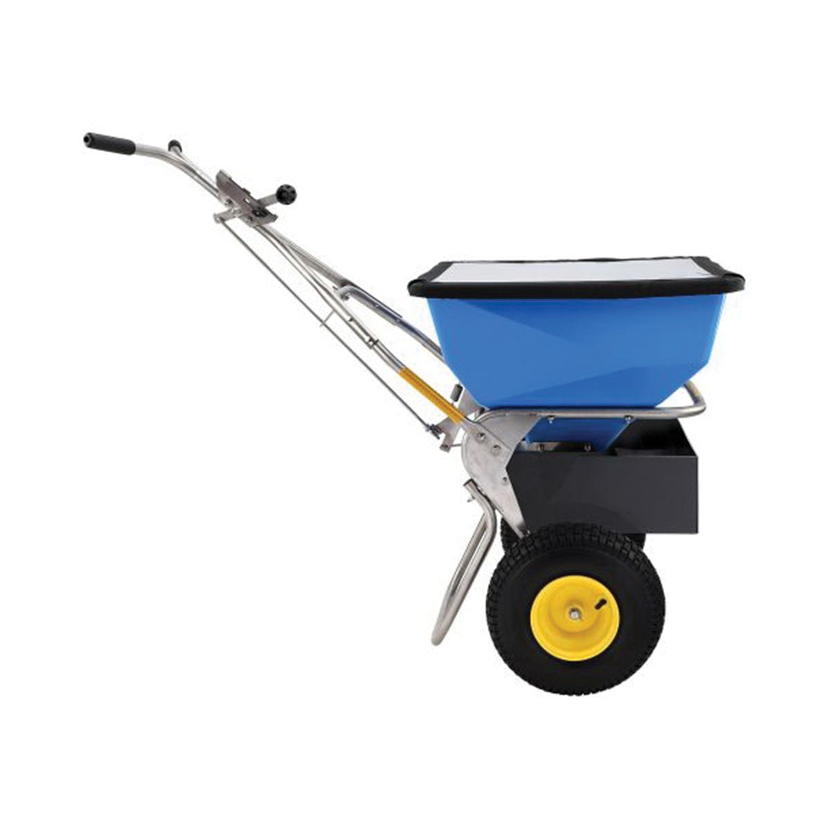 Spyker Spreaders SPY100-1S Walk Behind Spreader, 4 to 12 ft W Spread, 100 lb, Stainless Steel Frame, Pneumatic Wheel