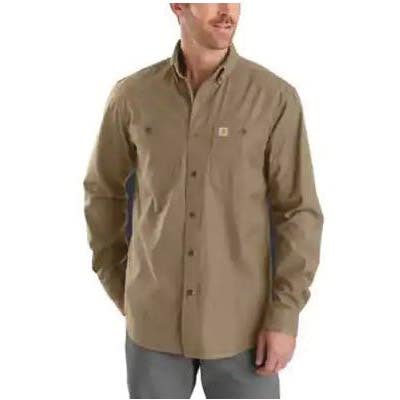 Carhartt Rigby Series Shirt, XL, Cotton/Spandex, Dark Khaki, Button-Down Collar, Long Sleeve