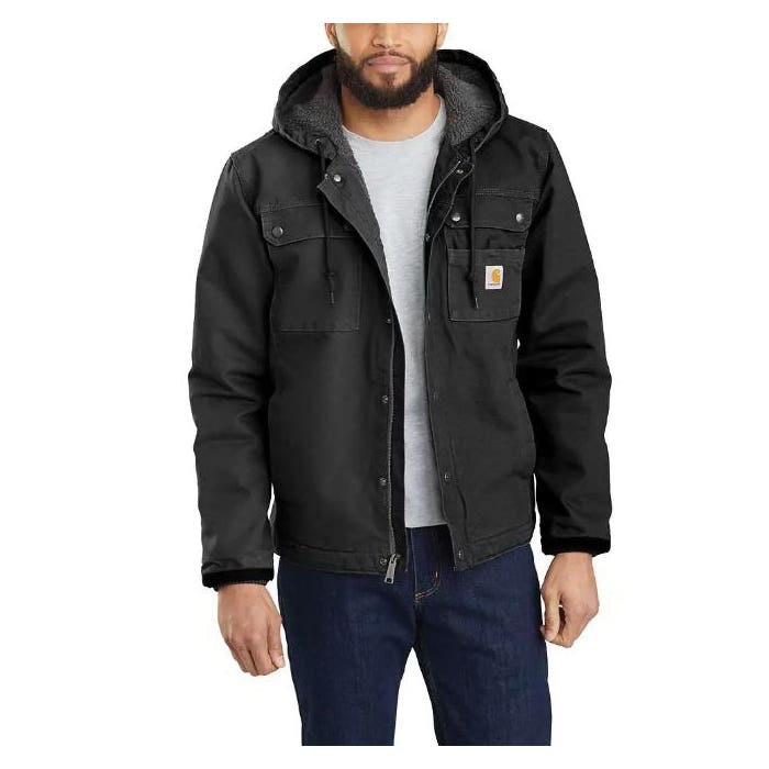 Carhartt Bartlett Jacket, S, Cotton Duck, Black, Button, Snap, Zipper Closure, Regular