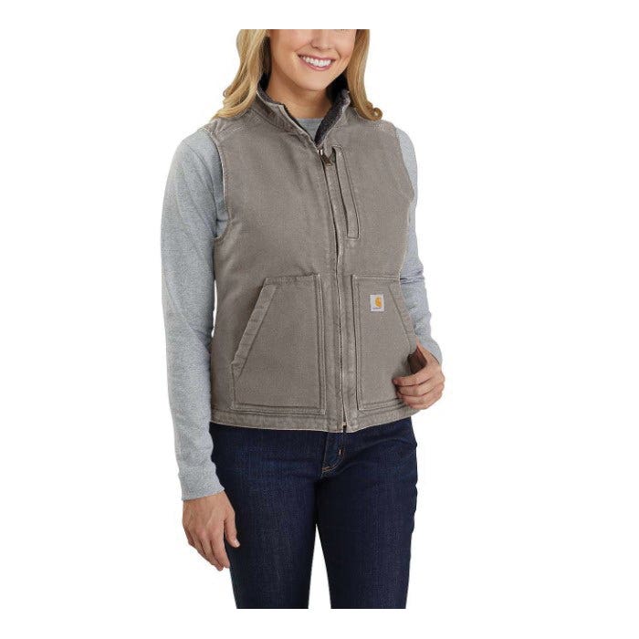 Carhartt Vest, 2XL, Cotton, Taupe Gray, Zipper Closure
