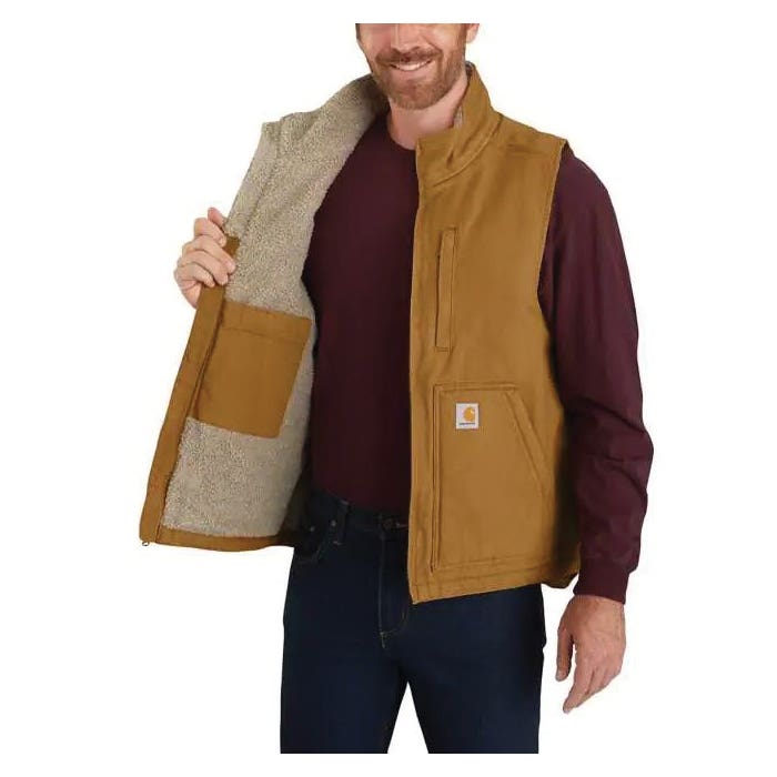 Carhartt Vest, S, Regular, Cotton Duck, Carhartt Brown, Mock Neck Collar, Zipper Closure