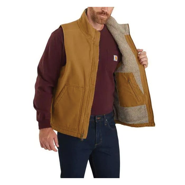 Carhartt Vest, S, Regular, Cotton Duck, Carhartt Brown, Mock Neck Collar, Zipper Closure