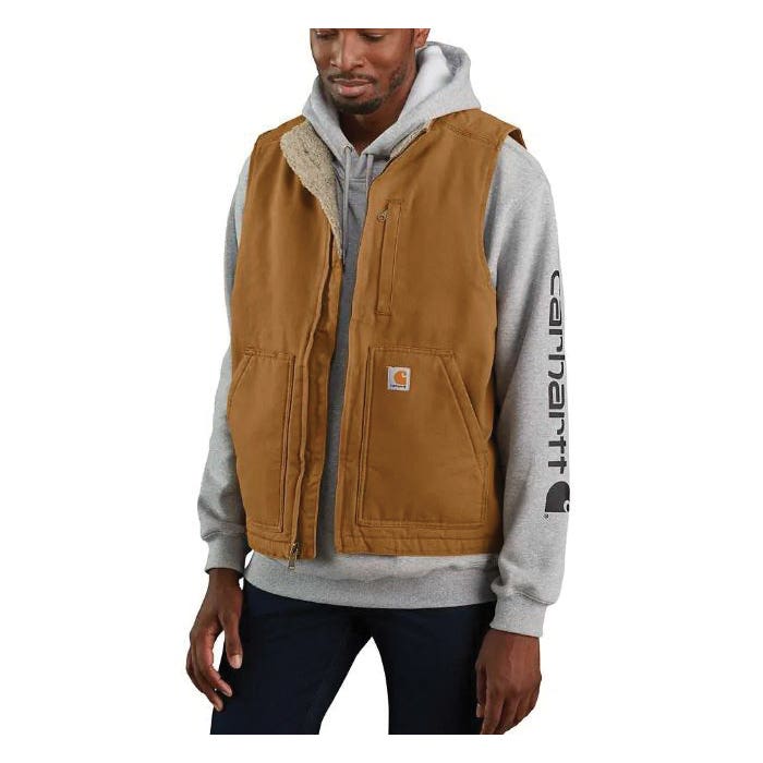 Carhartt Vest, S, Regular, Cotton Duck, Carhartt Brown, Mock Neck Collar, Zipper Closure