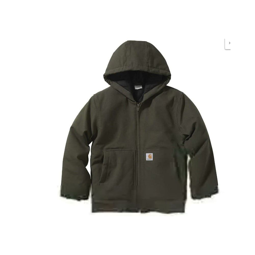 Carhartt Active Jacket, Boy's, S, Cotton Canvas, Olive, Zipper Closure