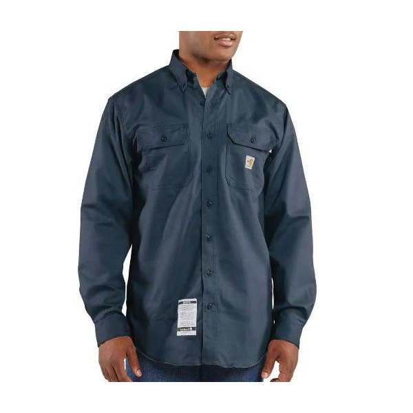 Carhartt FRS160-DNY-MT Twill Shirt, M, Tall, Cotton/Nylon, Dark Navy, Carhartt FR Label Print/Pattern, Long Sleeve