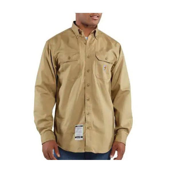Carhartt FRS160-KHI-3XL Twill Shirt, 3XL, Cotton/Nylon, Khaki, Carhartt FR Label Print/Pattern, Button-Down Collar