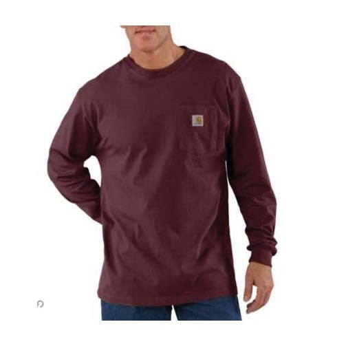 Carhartt T-Shirt, M, Cotton, Port, Carhartt Patch Print/Pattern, Crew Neck Collar, Long Sleeve, Loose Fit
