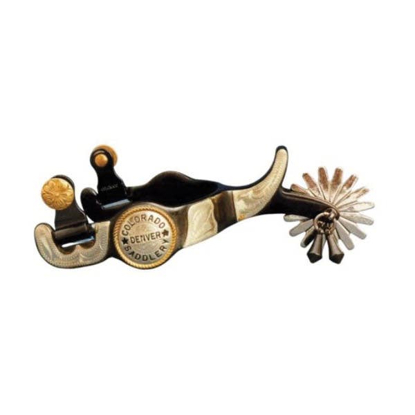 Colorado Saddlery Spur, Men's, Colorado Saddlery, Denver Special Logo, Brass/Stainless Steel/Steel, Black/Blue