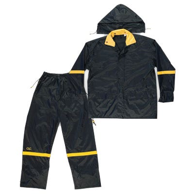 CLC Climate Gear Series Rain Suit, 4XL, Nylon, Black, Zipper Closure