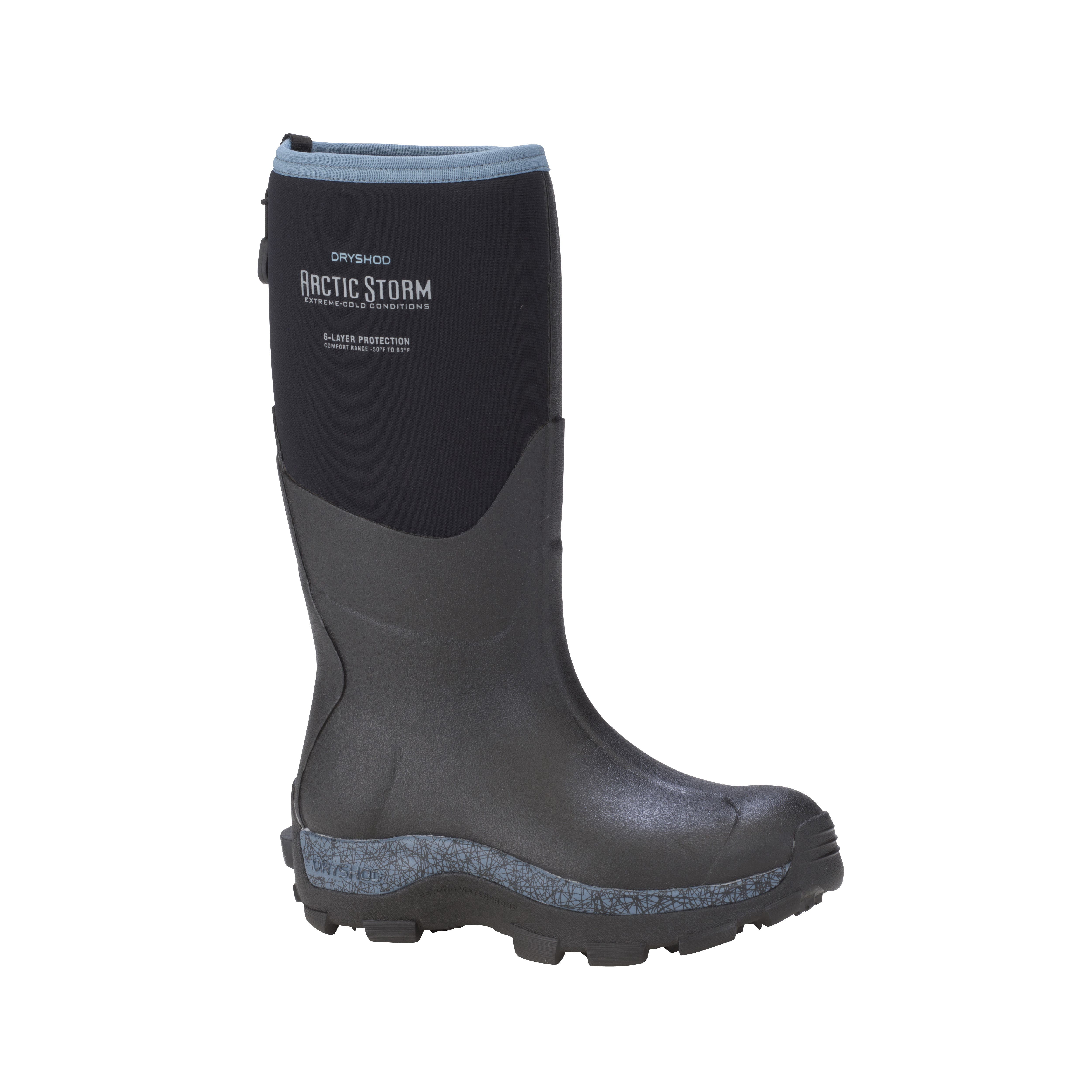 Dryshod West Arctic Storm Series Winter Boots, Hi-Cut, Pull-Tab, 11, 13.5 cm W, Black/Blue, Neoprene Upper