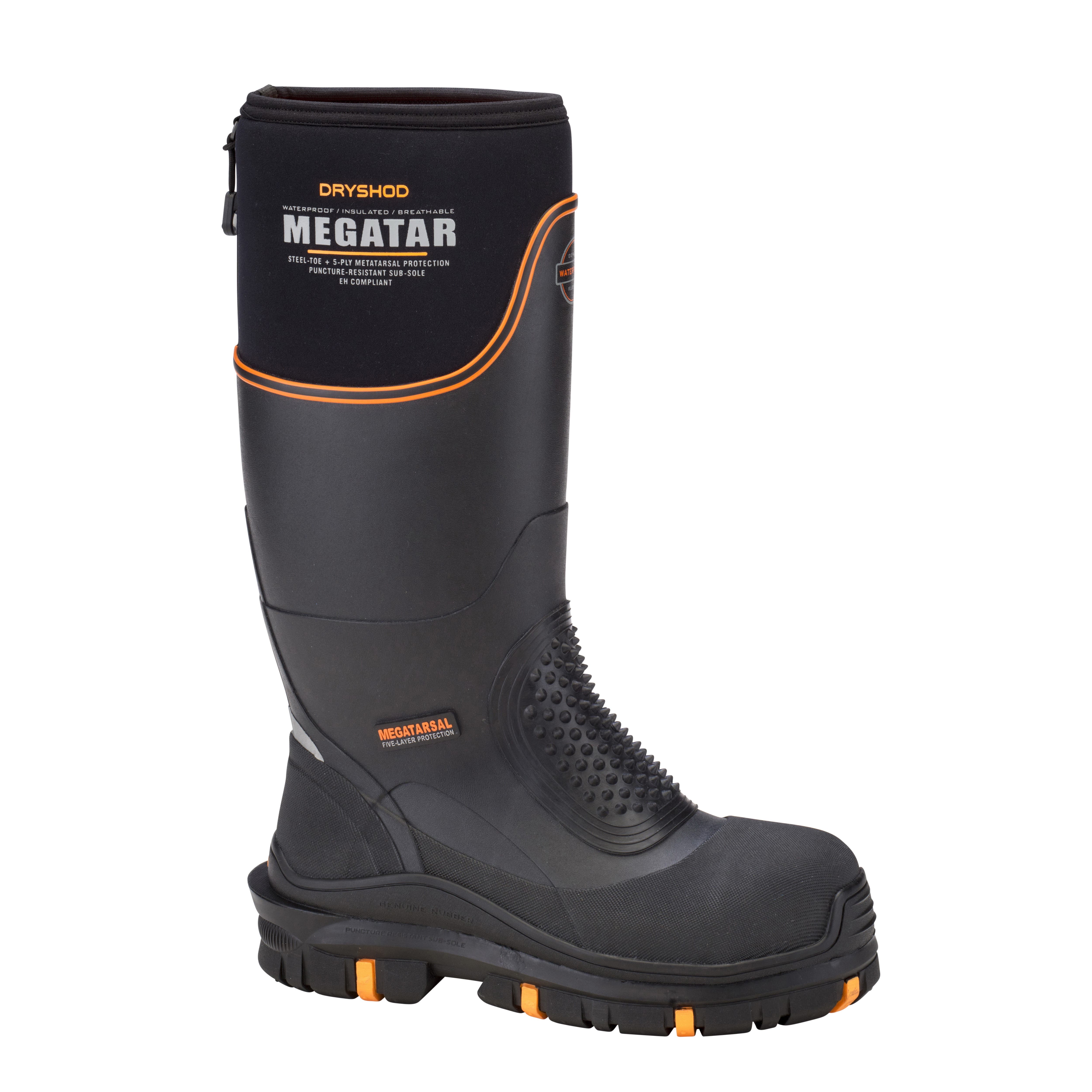 Dryshod West Megatar Series Work Boots, 11, Black/Orange, Neoprene, Insulated: Yes