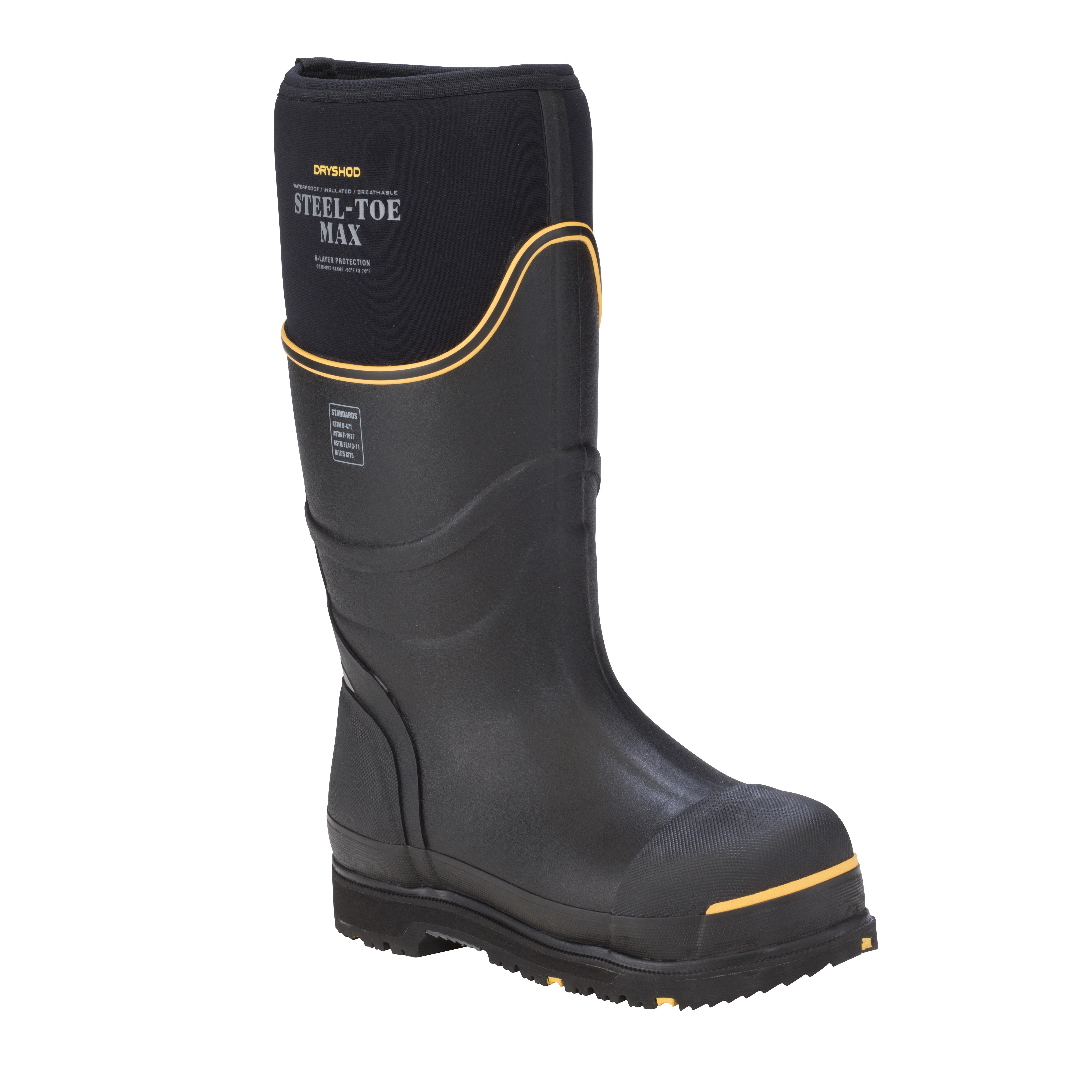 Dryshod West Protective Work Boots, 14, Black/Yellow, Insulated: Yes