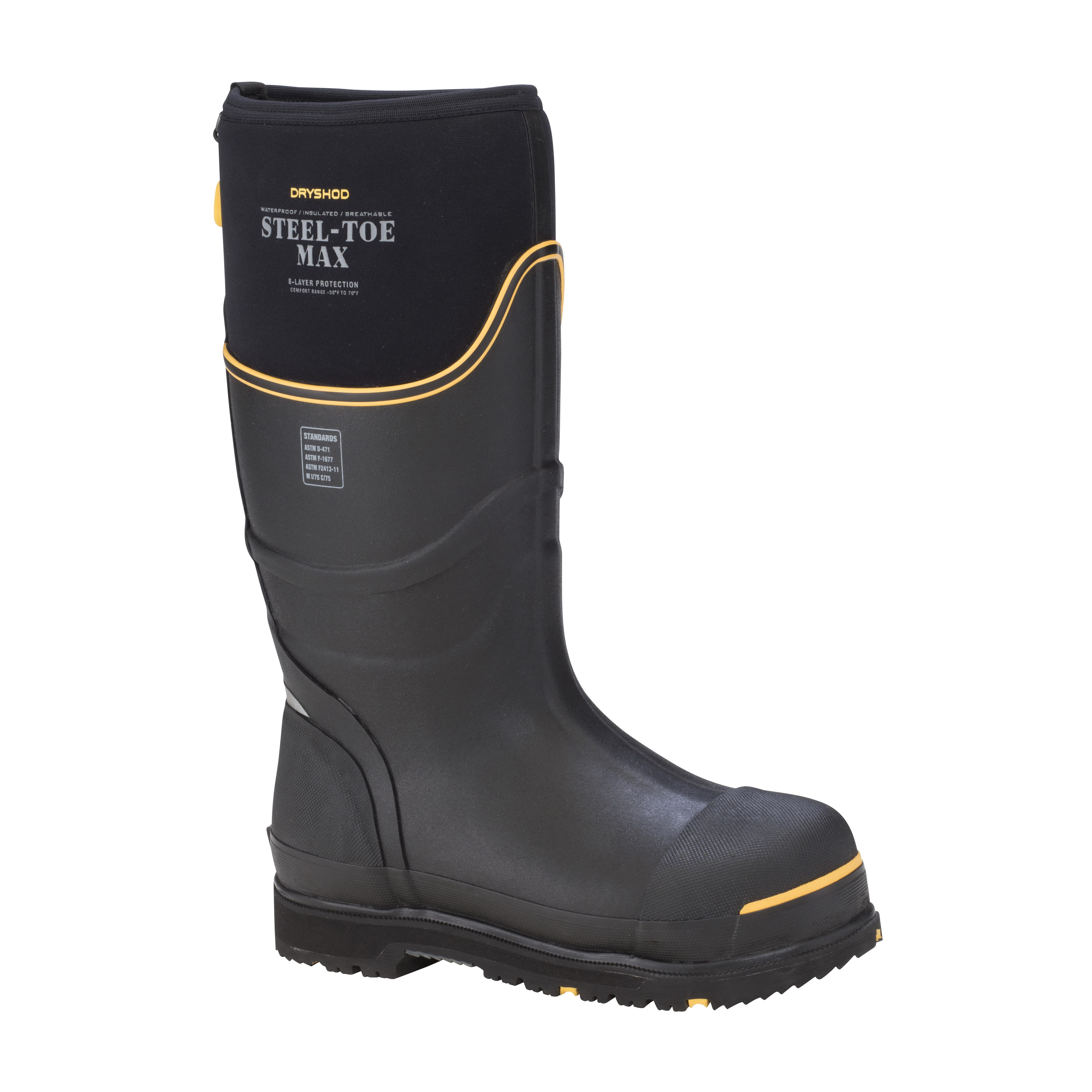 Dryshod West Protective Work Boots, 14, Black/Yellow, Insulated: Yes